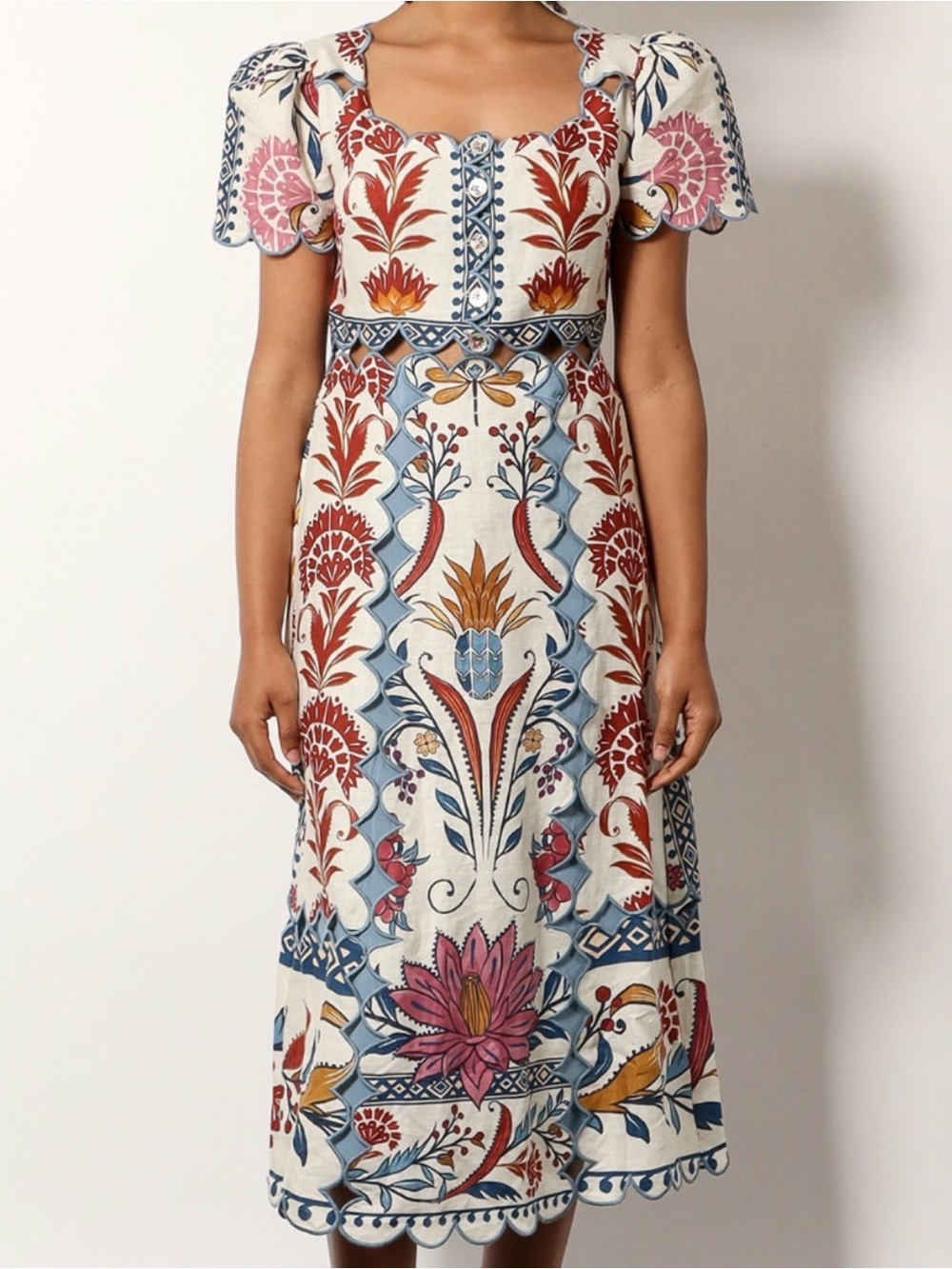 FARM Rio Romantic Floral Short Sleeve Midi Dress